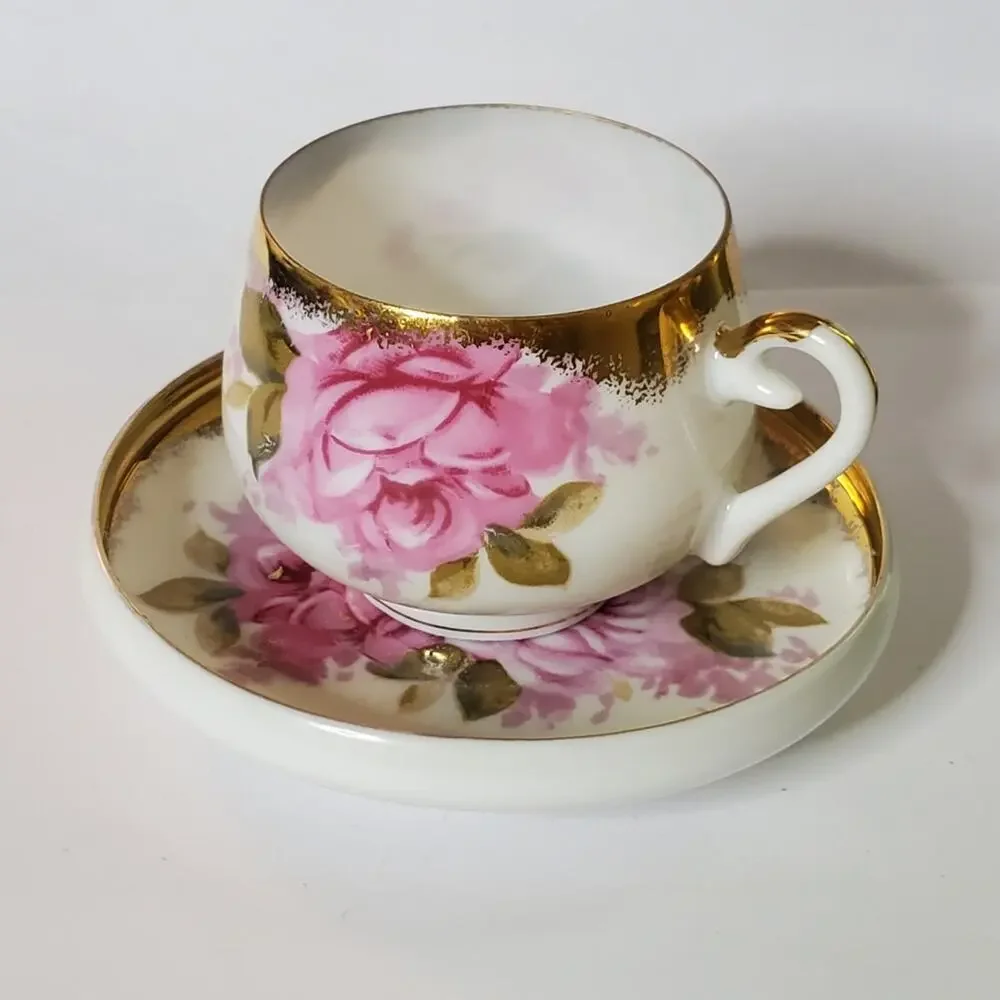 Vintage Norchest Fine China  Pink rose and gold trim unique tea cup &saucer
